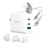 j5create – 65 W GaN USB-rejseoplader med stikadaptere – Rejseoplader med kabel og stikadaptere