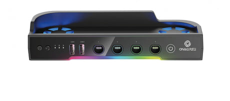 Sort Oniverse-multifunktionsstander til Nintendo Switch 2 – med USB-porte og blå blæsere