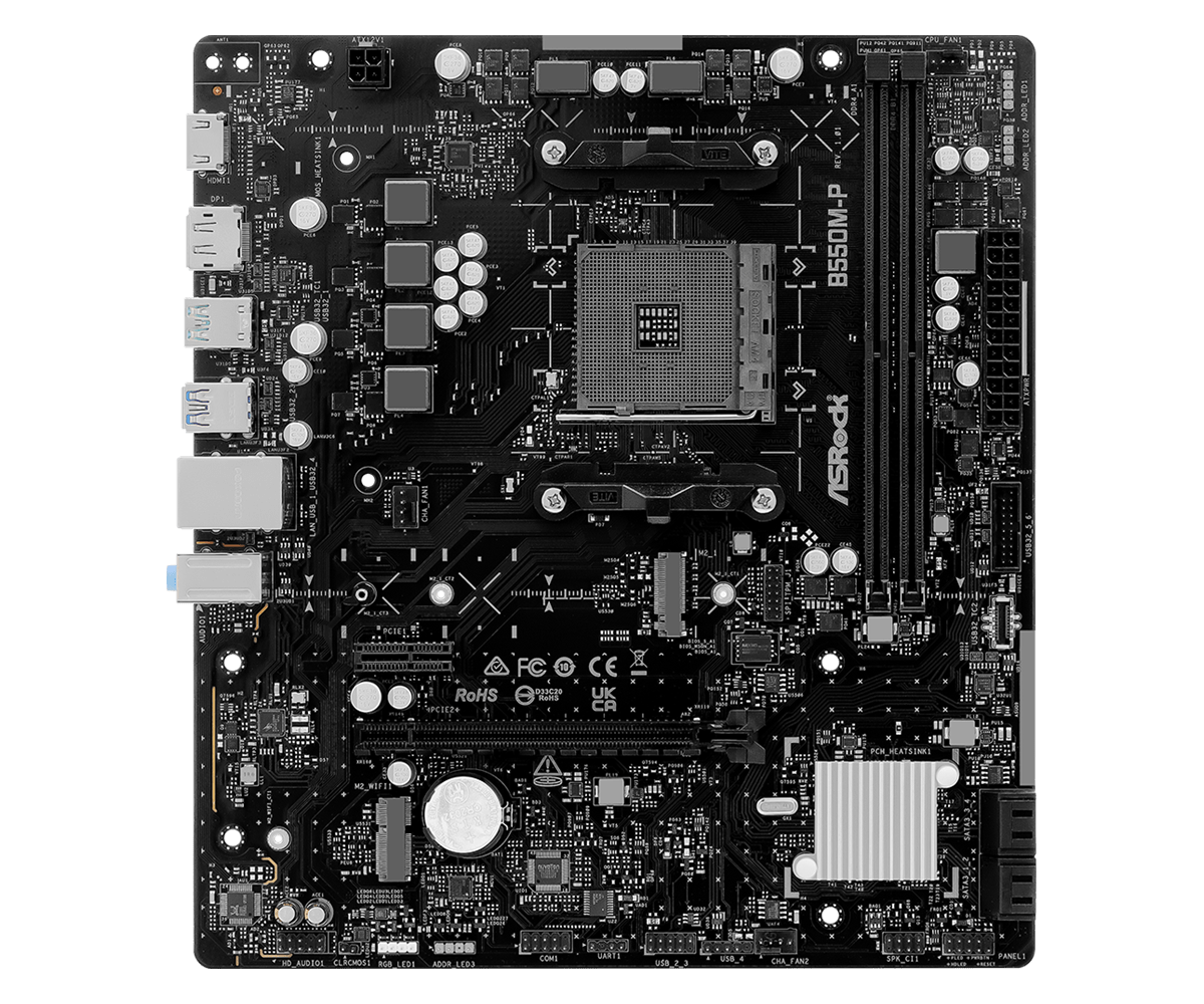 ASRock B550M-P bundkort - AM4, DDR4 - produktbillede