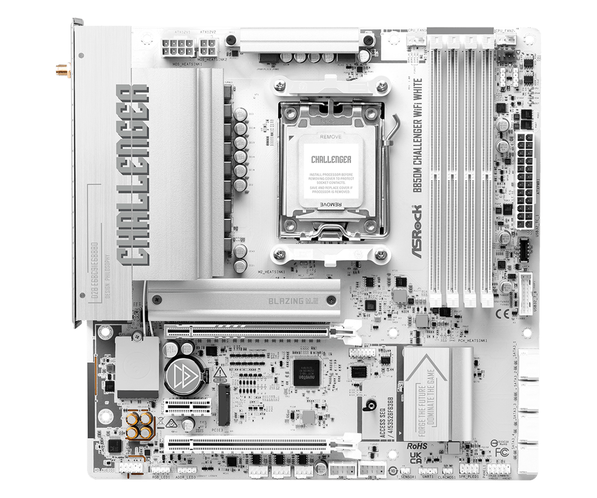 ASRock B850M Challenger WiFi White bundkort - AM5, DDR5 - produktbillede