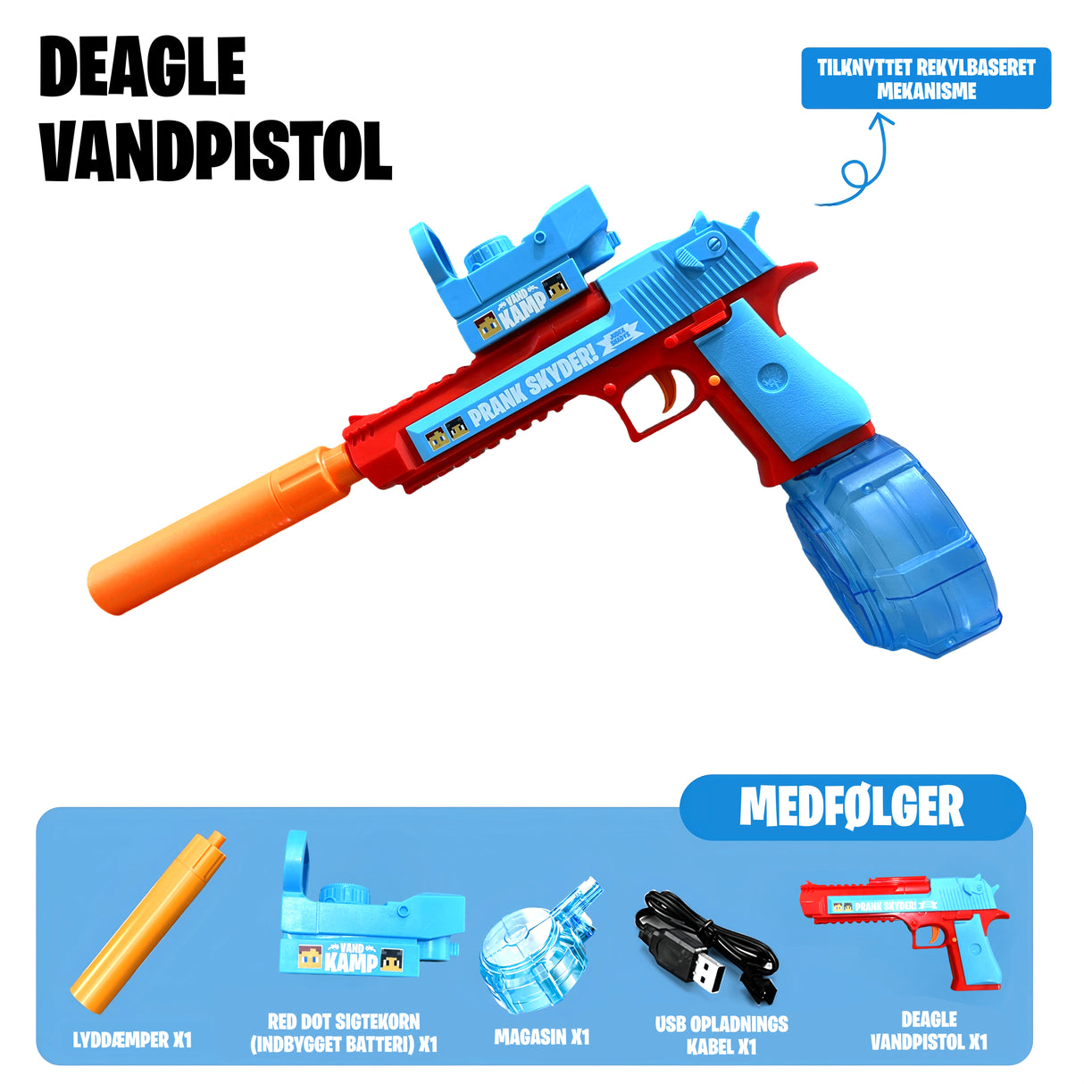 Judex x Shadys - Deagle vattenpistol - Elektrisk
