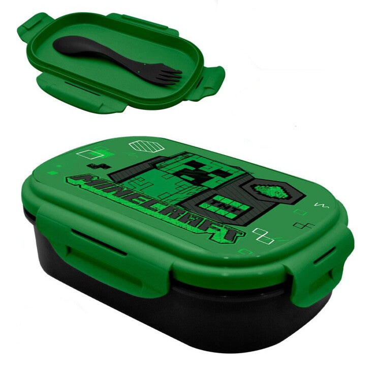 Minecraft Green sandwich box + cutlery set Minecraft