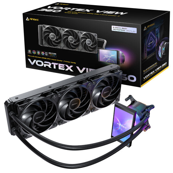 Antec Vortex View 360 mm allt-i-ett vattenkylare med 5" vridbar skärm