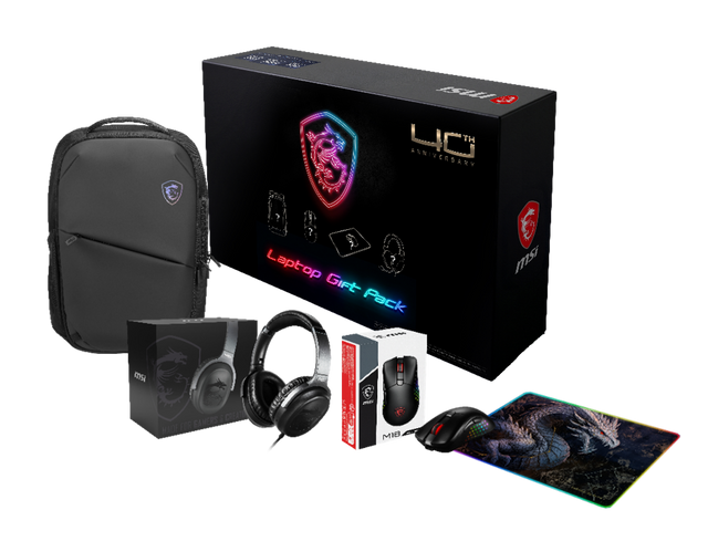 MSI 40th Anniversary MAX Pack – rygsæk, H901 GC-headset, M18-mus og RGB-musemåtte