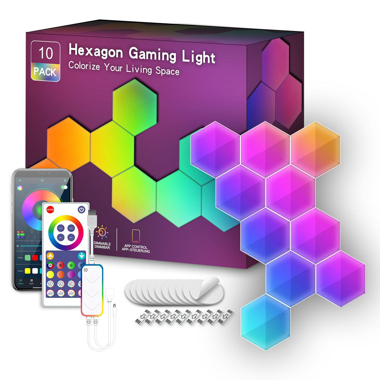 Hexagon RGB LED-ljuspaneler 10-pack 