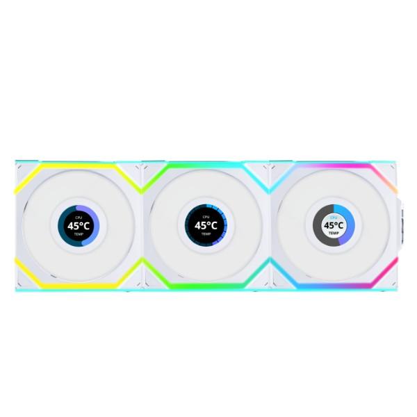 Lian Li UNI FAN SL Trådlös LCD Reverse, 3-pack, Vit - 120mm
