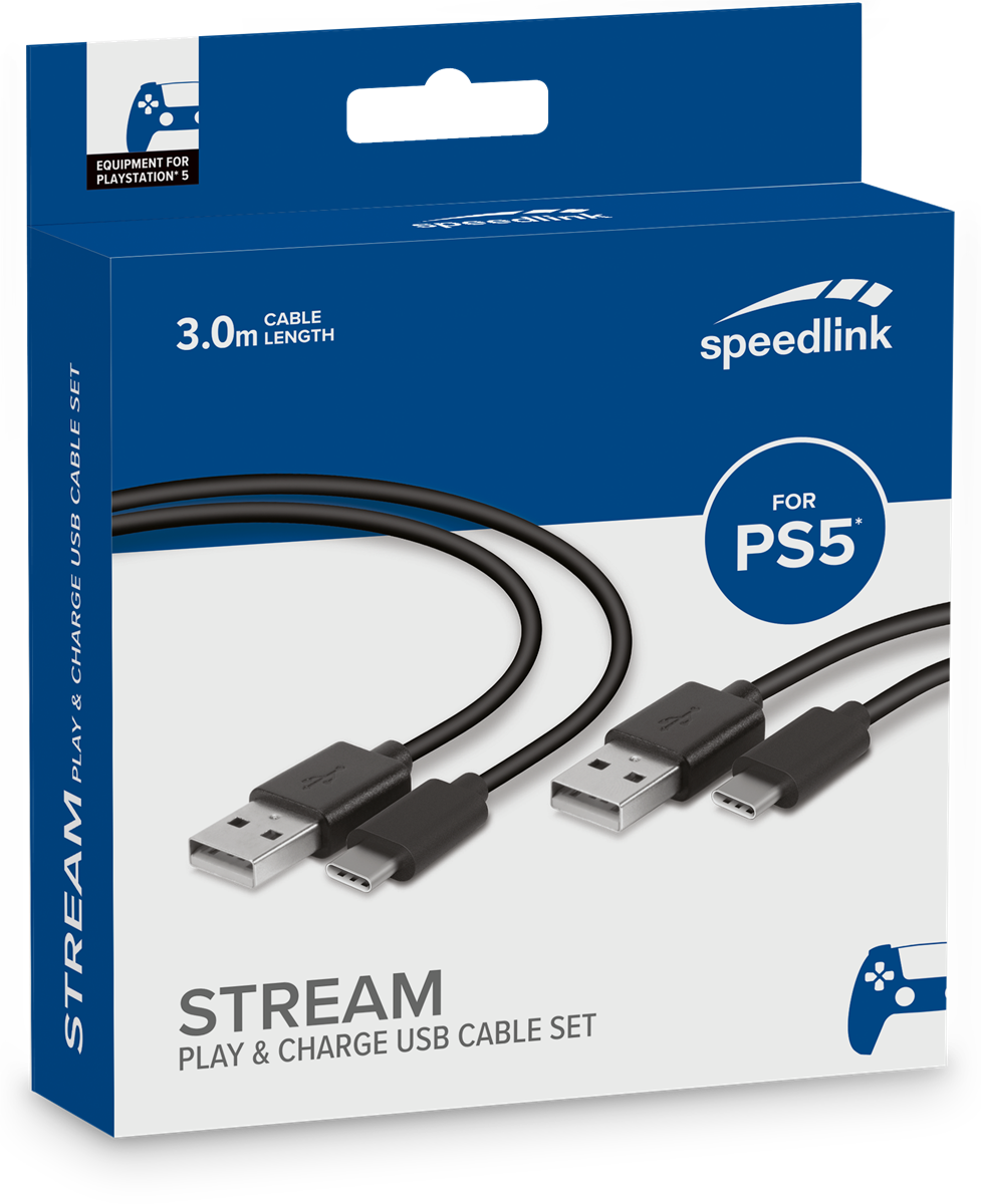 SpeedLink STREAM Spela & Ladda USB-C-kabelset För PS5, Svart