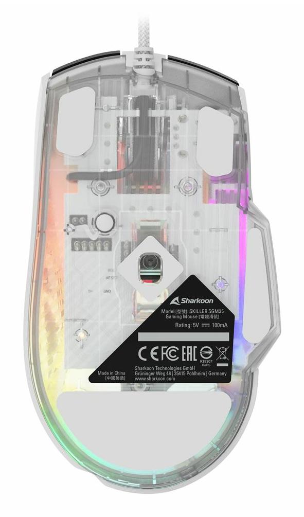 Sharkoon SKILLER SGM35 White 6400 DPI ATG4090 RGB 1000Hz 80g PBT 6-Button Gaming Mouse Sharkoon