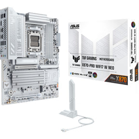 ASUS TUF GAMING X870-PRO WIFI7 W NEO – med emballage og Wi-Fi-antenne