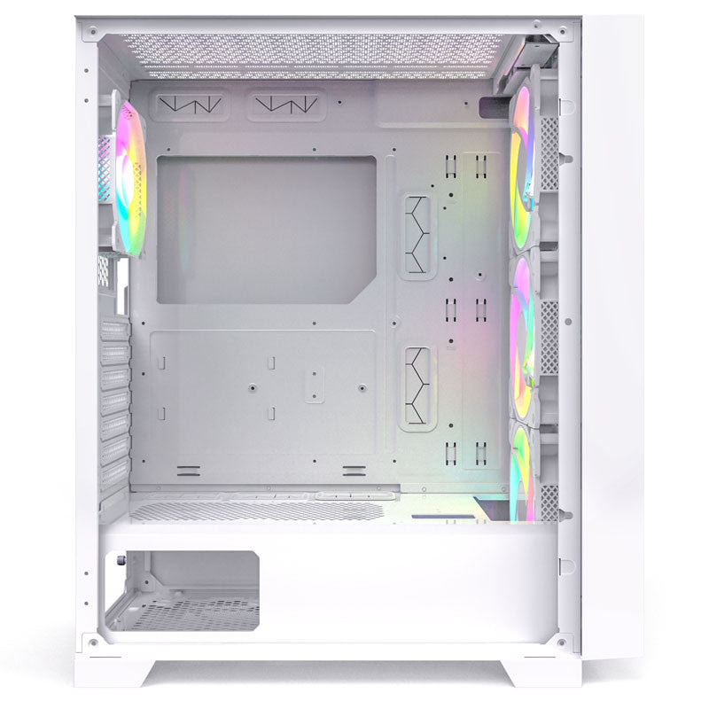 Montech Air 1000 Premium White - Midi Tower, Härdat Glas, 3x 140mm+120mm ARGB-fläkt, 2x Frontpaneler