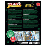 Wasgij Christmas TV Special julekalender 2026 – 24 × 54 brikker – emballagens bagside