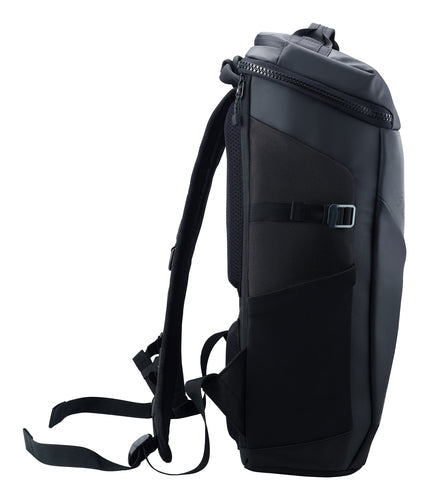 ASUS ROG Ranger BP2701 sort rygsæk fra siden med sidelomme og kompressionsrem