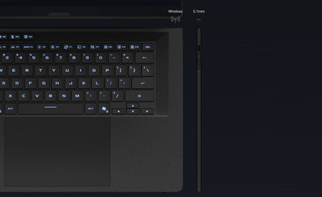 ASUS ROG Zephyrus Duo GX651AR-SR042W – taster og arbejdsflade set ovenfra; tastaturlayout illustrativt