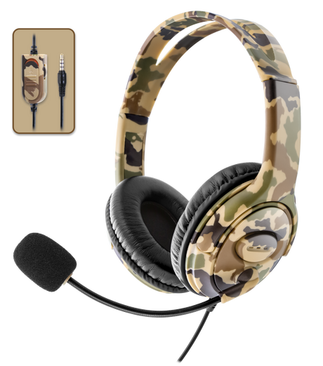 Nyko Combat – gamingheadset i grøn camouflage – produktbillede med mikrofon
