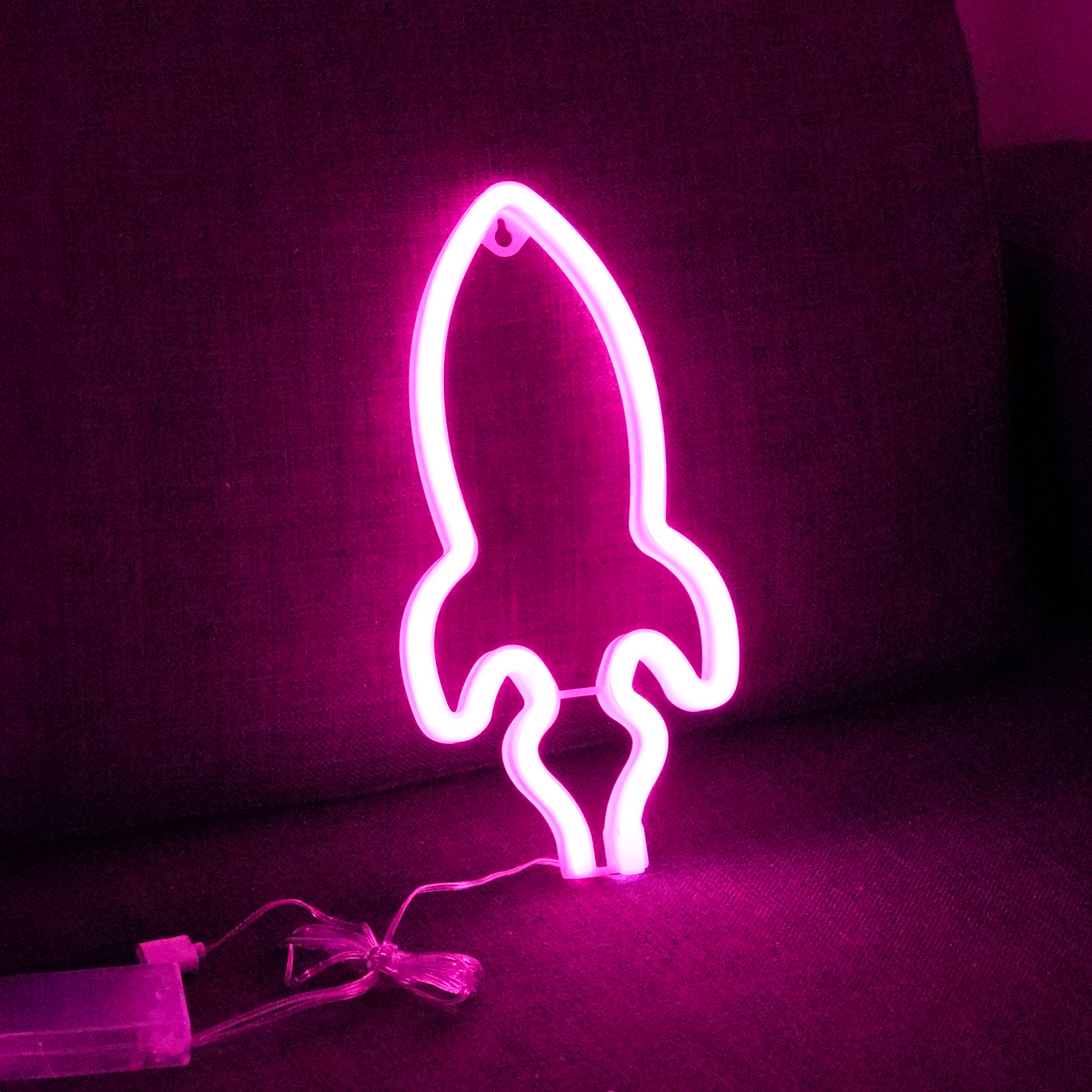 Rymdraket Neon Led Lampa Rosa