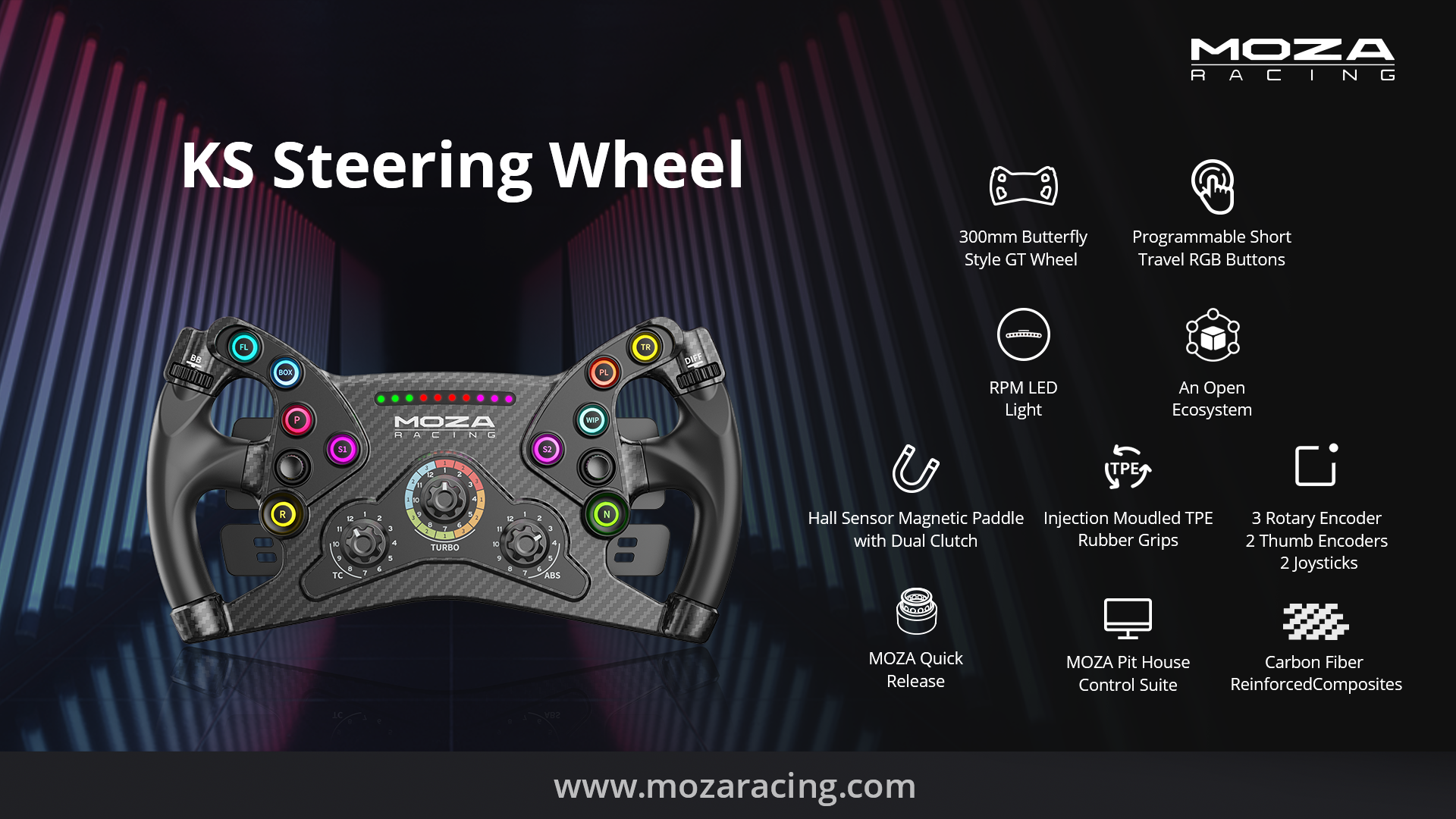 MOZA KS Formula Steering Wheel - 300 Mm Fjärilsstil GT