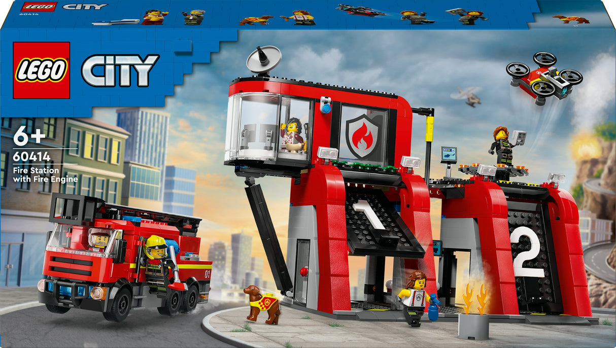 LEGO 60414 City Brandstation Med Skivspelare Stege Fordon, Byggleksaksväska