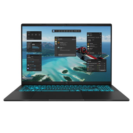 ASUS V16 V3607VP-TK084W – Core 7, RTX 5070 – 16 GB / 1 TB – US-tastatur – bærbar forfra med skærm, producentillustration