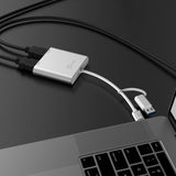 j5create JCA365 – USB-C til 2×HDMI-skærmadapter – adapter tilsluttet bærbar PC; producentillustration