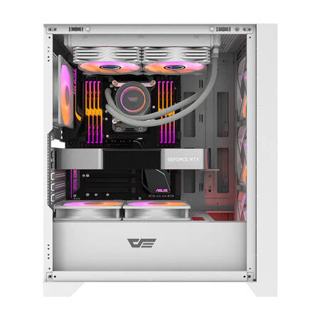 Datorfodral Darkflash DRX70 GLASS + 4 RGB-fläktar (vit)