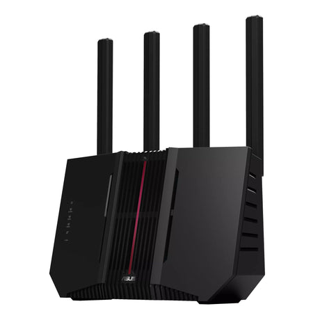 ASUS RT-BE92U – sort router med fire antenner set skråt