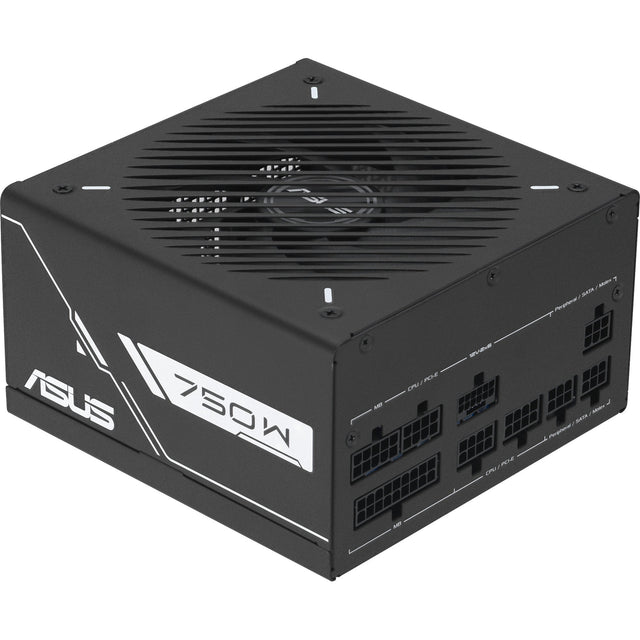 ASUS PRIME-750G – sort strømforsyning set skråt med modulære stik