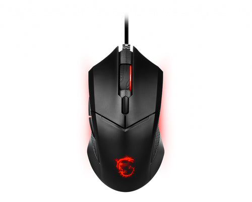 MSI CLUTCH GM08 – gamingmus med rød belysning – mus set ovenfra