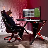X-Rocker - Ocelot Carbon Gaming Desk - Blue & Red Stickers Geekd