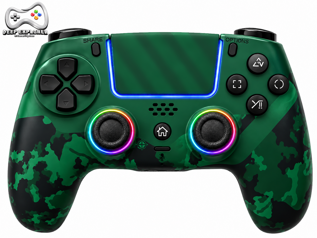 Deep Explorer Pro RGB Camo Green – grøn camouflage controller til PS5 – forside