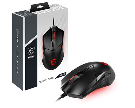 MSI CLUTCH GM08 – gamingmus med rød belysning – mus med emballage