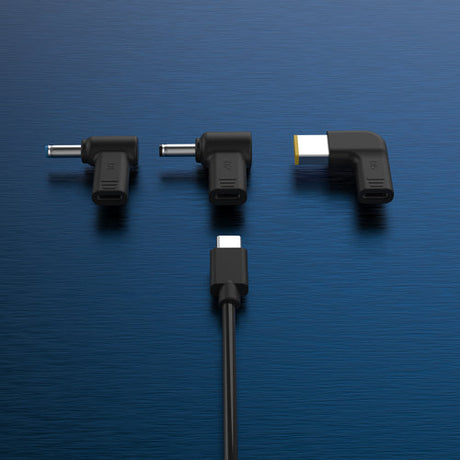 j5create 67 W GaN USB-C-oplader – 3 DC-adapterstik – EU – Nærbillede af DC-adapterne