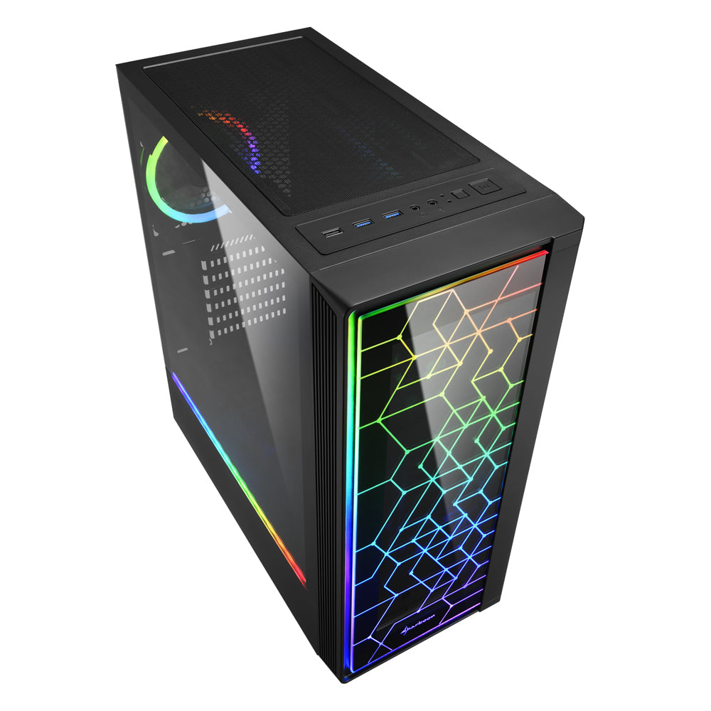 Sharkoon RGB LIT 100 Tower Case (Black, Front and Side Panel of Tempered Glass)