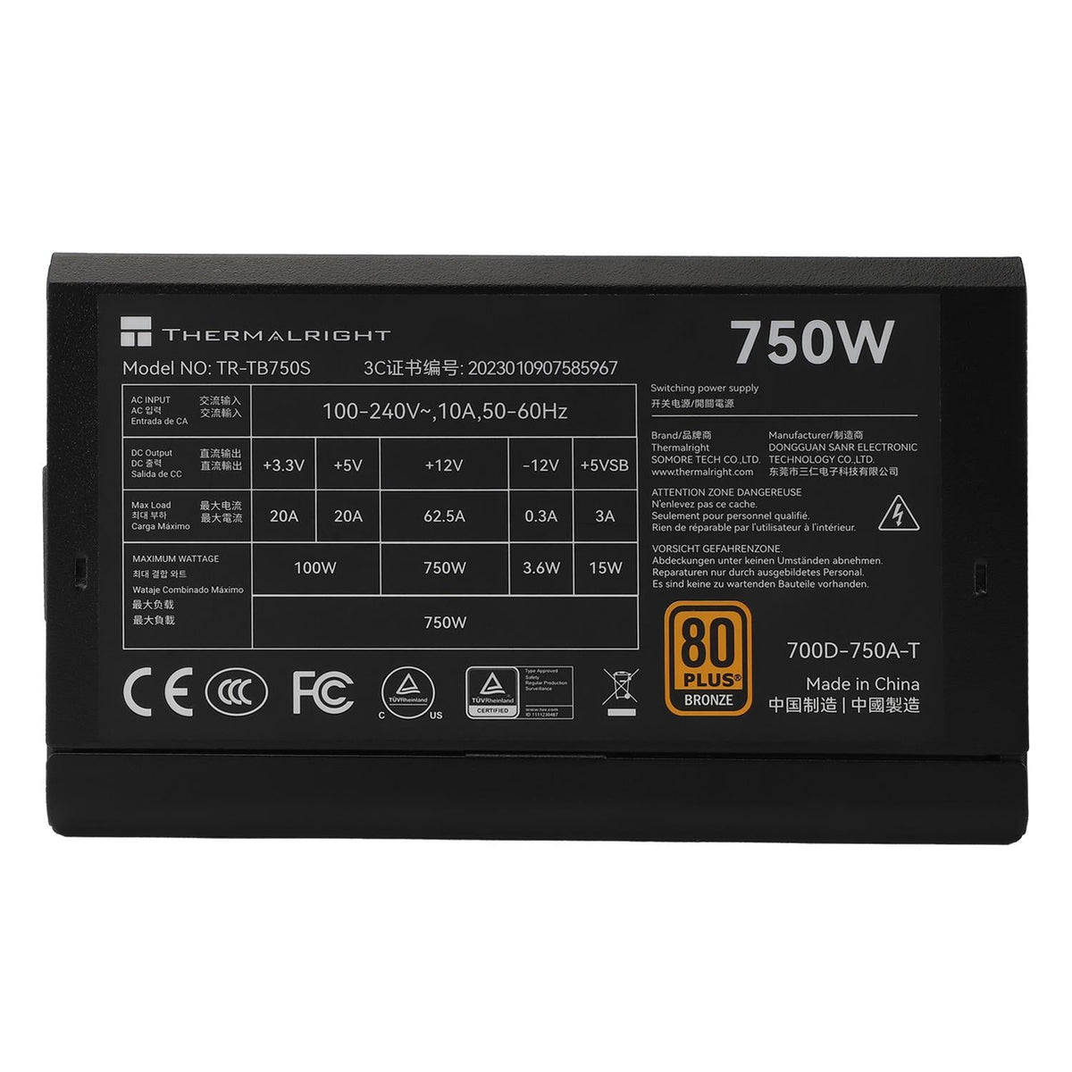 Thermalright TR-TB750S  Black - PSU, 80+ Bronze, 750W Shenzhen Deli Ming Technology Co. LTD (Thermalright)