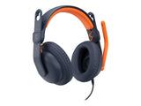 Logitech Zone Learn Wired Over-Ear-headset För Elever, USB-C-kabelhörlurar Svart Orange