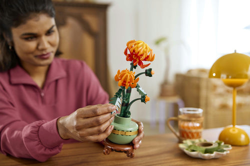 LEGO Botanicals 10368 – Krysantemum – bygger arrangerer blomsterne på modellen