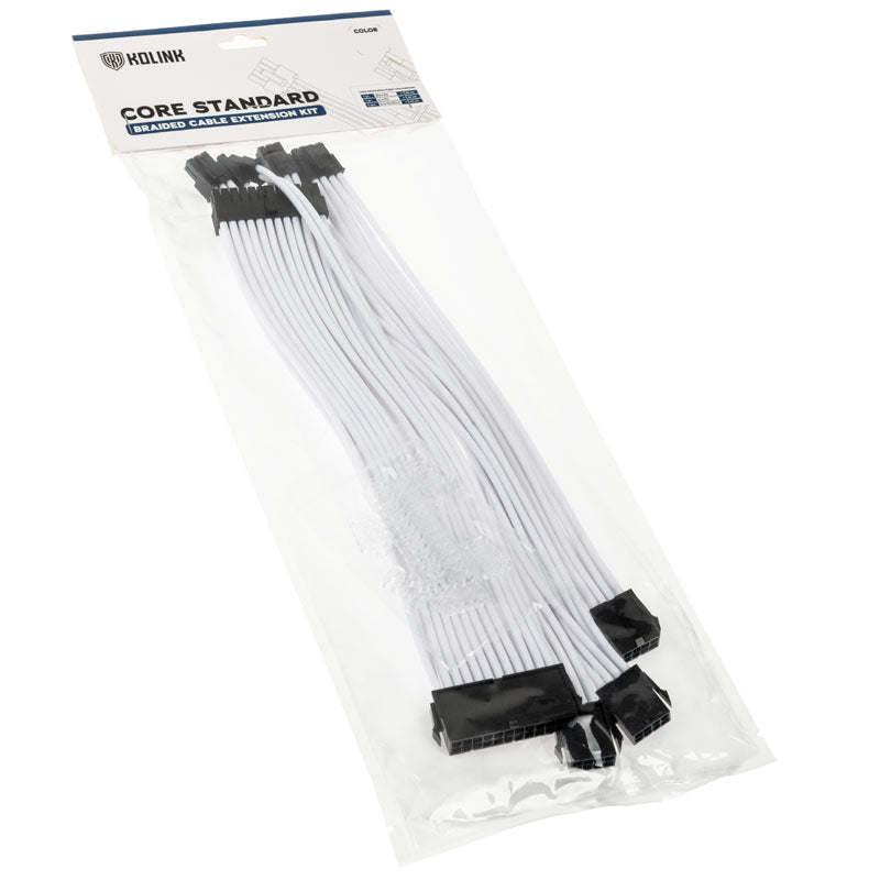 Kolink Core Standard Flätad Kabelförlängningssats - Brilliant White - 2x 6+2pin, 1x 4+4pin, 1x 20-4pin