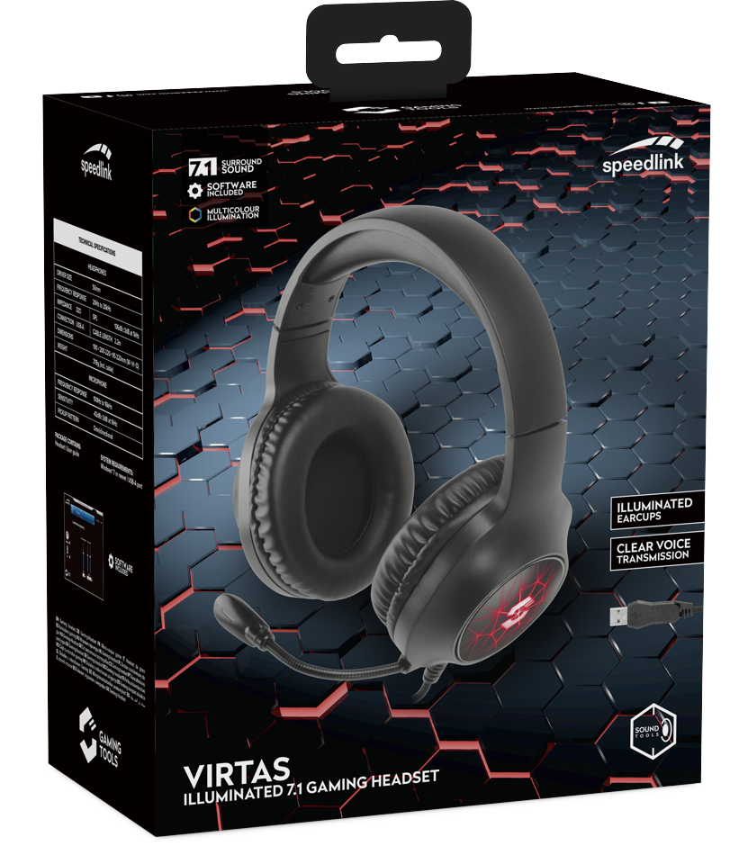 Speedlink - VIRTAS Illuminated 7.1 Gaming Headset, Svart