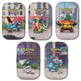 Fem mulige Pokémon Lumiose City Mini Tin-motiver – varen indeholder én assorteret æske