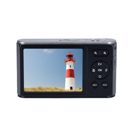 Rollei Compactline 12X – Zoomkamera med selfiedisplay – Bagskærm og betjeningsknapper