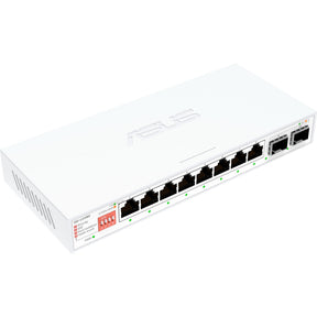 ASUS QG-U1080 hvid netværksswitch med otte RJ45-porte og to SFP+-porte