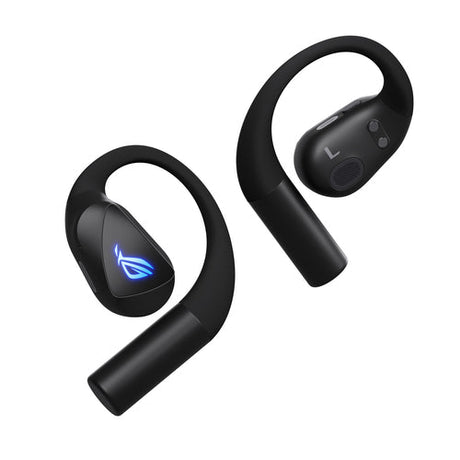 Sorte ASUS ROG Cetra Open Wireless – øretelefoner set fra yder- og inderside