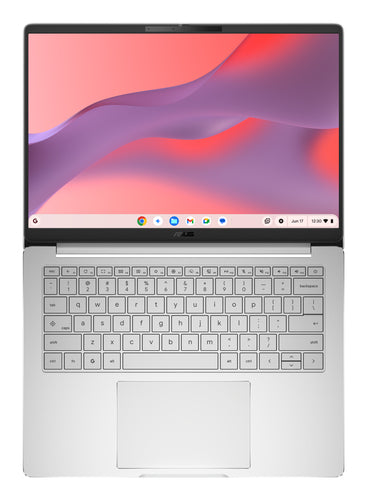 ASUS Chromebook CM14 CM1406CM4A-LY0050 – taster og arbejdsflade set ovenfra; tastaturlayout illustrativt