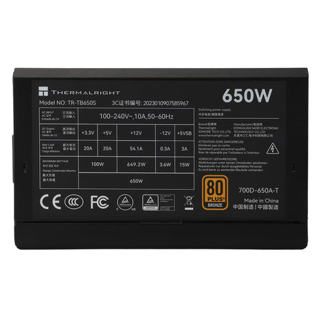 Thermalright TR-TB650S  Black -PSU, 80+ Bronze, 650W Shenzhen Deli Ming Technology Co. LTD (Thermalright)