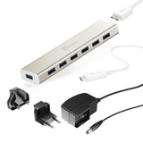 j5create JCH377 – USB-C-hub med 7 USB-A-porte – EU/UK – Hub og medfølgende strømforsyning