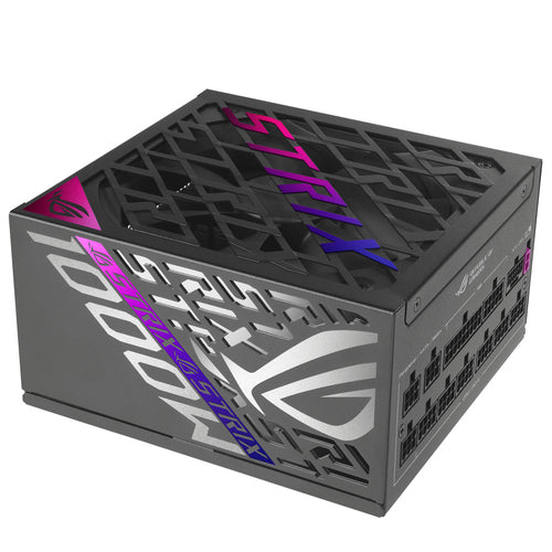 ASUS ROG Strix 1000W Platinum – sort strømforsyning med blæser og ROG-mønster