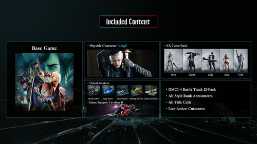 Devil May Cry 5 Devil Hunter Edition – Nintendo Switch 2 – Game-Key Card – illustration af udgavens indhold