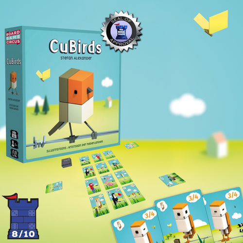 CuBirds kortspil med fuglekort og spilleopstilling
