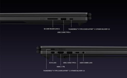 ASUS ROG Zephyrus Duo GX651AX-SR004W – detalje af tilslutninger; layout på billedet er illustrativt