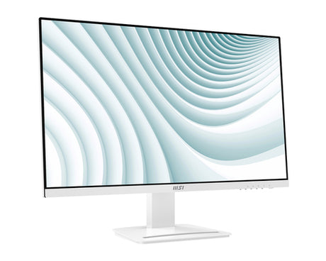 MSI PRO MP273AWDE – 27″ skærm, 1920 × 1080, 100 Hz, hvid – forside set skråt fra venstre