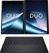ASUS UX8406CA-QL314X med begge OLED-skærme synlige og det aftagelige tastatur foran